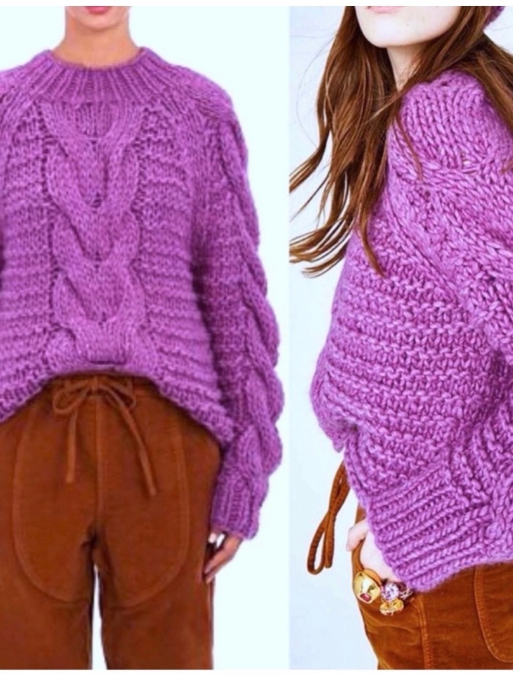 Ulla Johnson Pink/Purple Cable-Knit Turtleneck Sweater